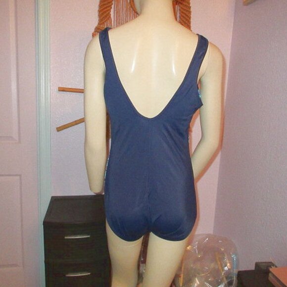 Lands End One Piece Swimsuit Womens 14 D Bra Tummy Control UPF Metallic Waves - Picture 5 of 7